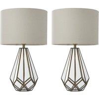 First Choice Lighting Set of 2 Polly - Antique Brass 50cm Table Lamps with Linen Shades in Bronze