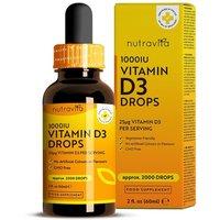 Nutravita Vitamin D3 Drops 25ug (1000iu) per drop (2000 D3 Drops per Bottle) in White