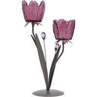 Hestia 2 Stem Candle Holder With Plum Glass On Taupe Base in Purple