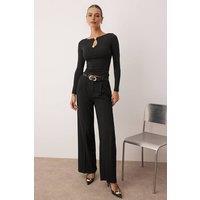 WOVCOR Women's Cut Out Long Sleeve Fitted Knit Top with Button Detail in Black | Size: Small