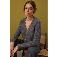 WOVCOR Women's Soft Textured Crop Knit Cardigan With Pearl Buttons in Grey | Size: Small