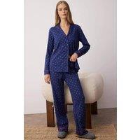 WOVCOR Women's 2-Piece Cotton Heart Print Knit Pajama Set in Navy | Size: Large