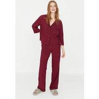 WOVCOR Women's Viscose Woven Sleepwear 2-Piece Pajama Set in Burgundy | Size: 12