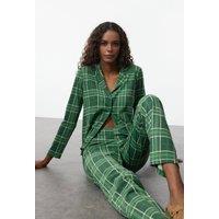 WOVCOR Women's 2-Piece Argyle Print Cotton Knit Pajama Set in Green | Size: XS