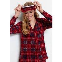 WOVCOR Women's 2-Piece Checked Knit Pajama Set With Sleep Band in Red | Size: Small
