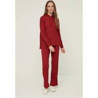 WOVCOR Women's 2 Piece Ribbed Knit Pajama Set with Hood in Burgundy | Size: Small