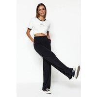 WOVCOR Women's High Waist Wide Leg Washed Jeans in Black | Size: 14