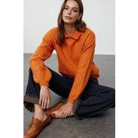 WOVCOR Women's Textured Chevron Knit Collared Jumper in Orange | Size: Large