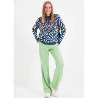WOVCOR Women's Soft Textured Knit Sweater with Leopard Pattern in Indigo | Size: Small