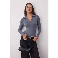 WOVCOR Women's Long Sleeve Zip Neck Collared Knit Bodysuit in Grey | Size: XS