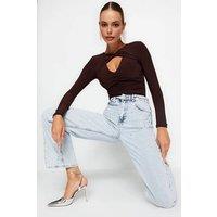 WOVCOR Women's Cut-Out Detail Ruched Long Sleeve Knit Bodysuit in Brown | Size: 6
