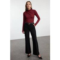 WOVCOR Women's High Neck Ruched Long Sleeve Bodysuit in Burgundy | Size: XS