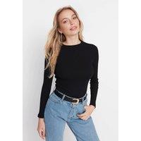 WOVCOR Women's High Neck Ribbed Knit Long Sleeve Bodysuit in Black | Size: Small