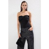 WOVCOR Women's Strapless Bow Detail Structured Bodysuit in Black | Size: 8