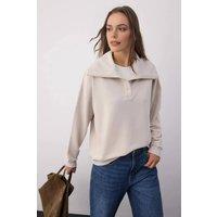 WOVCOR Women's Collared Button-Up Fleece Sweatshirt in Stone | Size: XL
