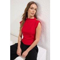 WOVCOR Women's Asymmetric Draped High Neck Sleeveless Top in Red | Size: Large