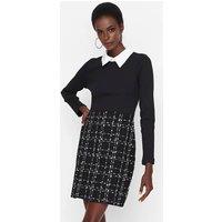 WOVCOR Women's Textured Tartan Pocket Detail Mini Shift Dress in Black | Size: 6