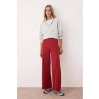 WOVCOR Women's High Waist Cut-Out Wide Leg Jeans Ribbed Detail in Red | Size: 6