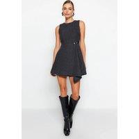 WOVCOR Women's Asymmetric A-Line Sleeveless Mini Woven Dress with Side Buckle Detail in Dark Grey | Size: 10
