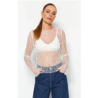 WOVCOR Women's Lace Sheer Long Sleeve Top in White | Size: XS