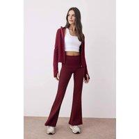 WOVCOR Women's Knit High-Waist Foldover Flare Leggings in Burgundy | Size: XL