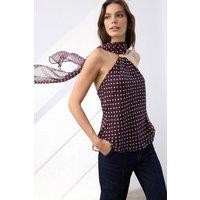 WOVCOR Women's Polka Dot Halterneck Woven Blouse With Gold Detail | Size: 8