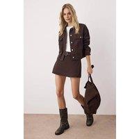 WOVCOR Women's Mini Denim Skirt with Belt Detail & Wrap Style Design in Brown | Size: 14