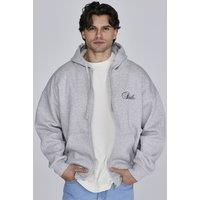 SikSilk Men's Essentials Full Zip Hoodie in Grey | Size: XL
