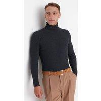 WOVCOR Men's Men's Slim Fit Ribbed Turtleneck Knit Sweater in Dark Grey | Size: Small