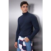 WOVCOR Men's Men's Slim Fit Ribbed Turtleneck Knit Sweater in Navy | Size: Small