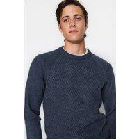WOVCOR Men's Men's Raglan Sleeve Textured Knit Crew Neck Sweater in Indigo | Size: XL
