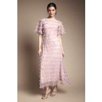 Oasis Women's Sequin Ruffle Detail Maxi Dress in Pink | Size: 12
