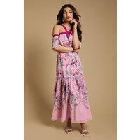 Oasis Women's Petite Bow Detail Halter Neck Bardot Dress in Pink | Size: 14