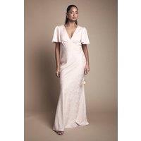 Oasis Women's Angel Sleeve Satin Jacquard Bridesmaid Maxi Dress in Blush | Size: 8