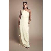 Oasis Women's One Shoulder Satin Jacquard Bridesmaid Maxi Dress in Butter | Size: 12