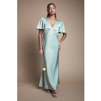 Oasis Women's Deep V Fluted Sleeve Maxi Bridesmaid Dress in Sage | Size: 10