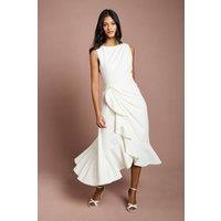 Coast Women's Petite Crepe Ruffle Dress With Low Back in Ivory | Size: 12