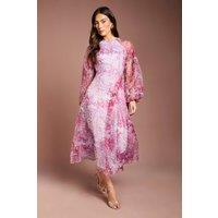 Coast Women's Organza Wrap Waist Puff Sleeve Midi Dress in Purple | Size: 10