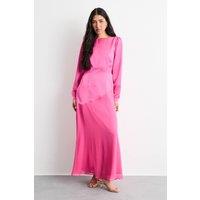 Warehouse Women's Slash Neck Asymmetric Seam Detail Maxi Dress in Pink | Size: 10