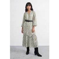 Warehouse Women's Petite Snake Print Ruffle Detail Belted Maxi Dress | Size: 8