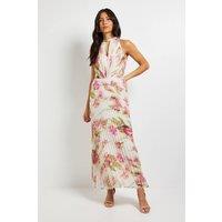 Wallis Women's Floral Print Pleated Maxi Dress in Ivory | Size: 18