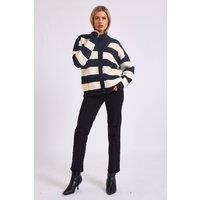 Gini London Women's Stripe Oversized Button Through Cardigan in Black | Size: Large/XL