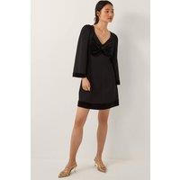 Monsoon Women's Blair Velvet Bow Long Sleeve Mini Dress Black | Size: 8