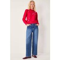 Monsoon Women's Erika Gemstone Embellished Jumper Red | Size: 2XL