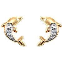 Jewelco London Women's 9ct Gold CZ Solitaire Dolphin Stud Earrings