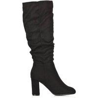 XY London Women's 'Alana' Ruched Zip-up Block Heeled Long Boots in Jet Black | Size: 8