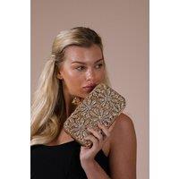 SVNX Women's Daisy Embellished Clutch Bag in Gold