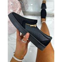 Love Lemonade Women's Crystal Suede Zip Pumps Trainers in Black | Size: 6