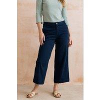 Lily & Me Women's Isla Wide-leg Stretch Cotton Cropped Trousers with Patch Pocket in Navy | Size: 18