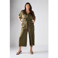 Shnoo Women's Belted Wrap Jumpsuit in Khaki | Size: 16
